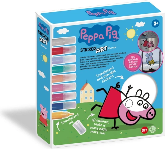 Kreatywny zestaw naklejek okiennych i kolorowanek Peppa Pig z przezroczystymi farbami 25 × 26,5 × 5 cm