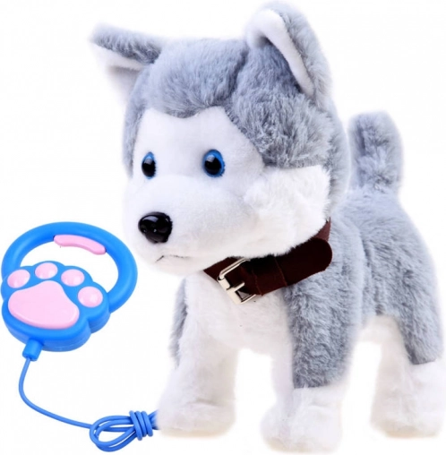 Interaktywny pluszowy husky ze smyczą i dźwiękami