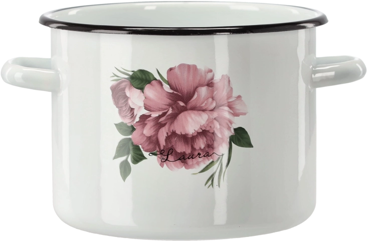 Emaliowany garnek 4,5 l, 20 cm, biały, Piwonia Laura