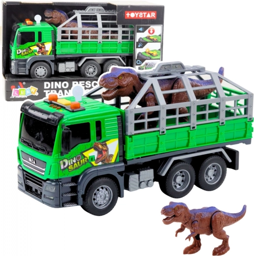 Ciężarówka do transportu dinozaurów ze światłami i dźwiękami 1:14 zielona