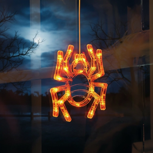 Halloweenowa świecąca dekoracja pająk z przyssawką, 12 LED