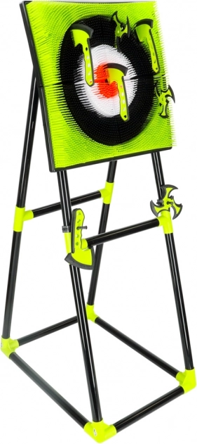 Silikonowy zestaw do rzucania na tarczę XXL ze stojakiem – siekiery i shurikeny