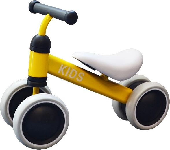 Dziecięcy jeździk KIDS – metalowy, 4 koła, żółty