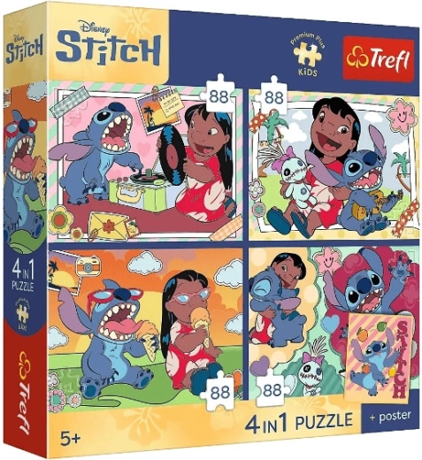 Premium puzzle dziecięce Stitch – 4×88 elementów (motyw kosmiczny)