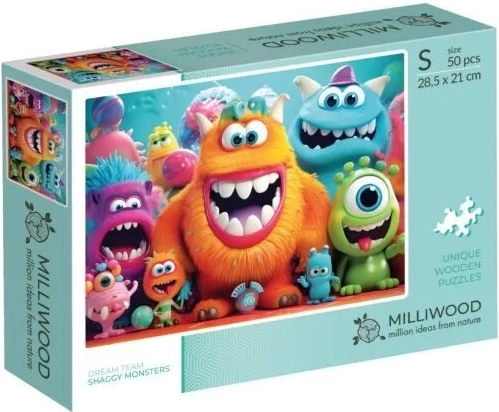 Milliwood DreamTeam Shaggy Monsters drewniane puzzle 50 elementów