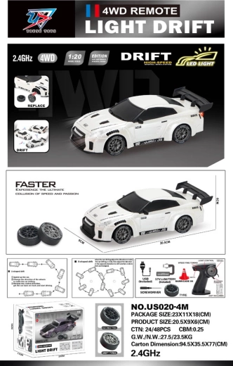 Samochód R/C do driftu 1:20 ze światłami, biały