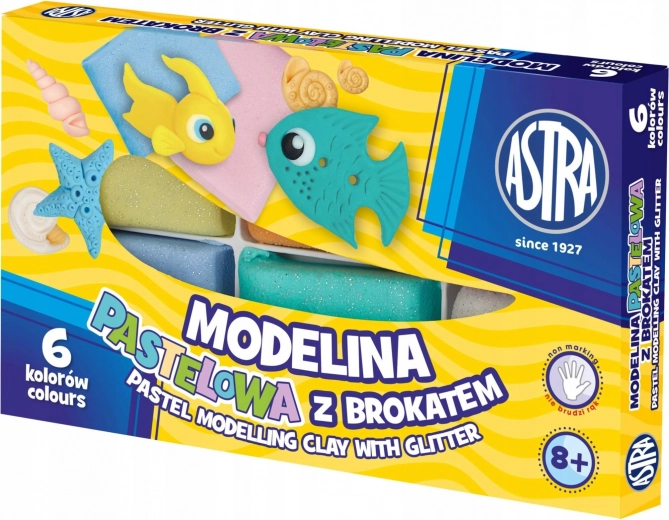 Plastelina termoutwardzalna ASTRA, 6 pastelowych kolorów z brokatem