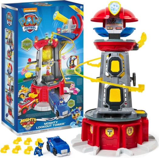 Paw Patrol Mighty Pups duża wieża obserwacyjna z pojazdem i figurką Chase’a