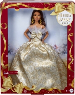 Świąteczna kolekcjonerska lalka Barbie 2025 z brązowymi włosami