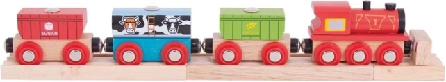 Drewniany pociąg z wózkami na żywność Bigjigs Rail