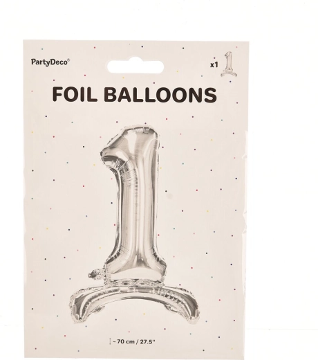 Stojący balon foliowy cyfra 1 srebrny 70 cm