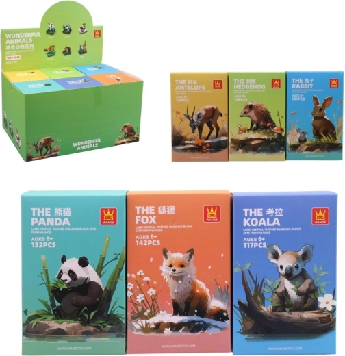 Klocki diorama ze zwierzątkami – zestaw konstrukcyjny dla dzieci, 6 szt. w pudełku
