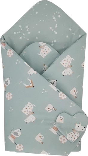 EKO dwustronny bawełniany rożek Dogs & Stars mint 75 × 75 cm