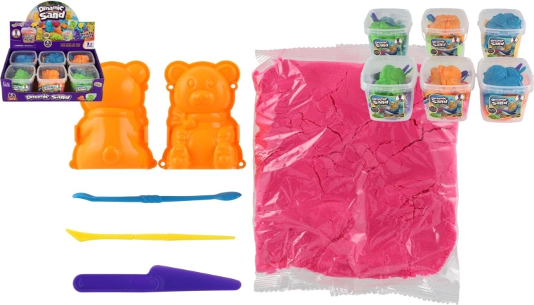 Magiczny piasek kinetyczny z akcesoriami w plastikowym pudełku (6 szt. w kartonie)