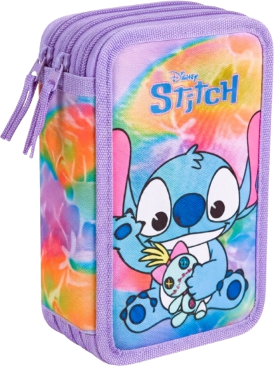 Trzypiętrowy wyposażony piórnik szkolny Lilo & Stitch Stitch fioletowy