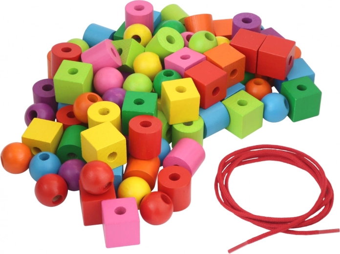Kolorowe drewniane duże korale z nawlekanym sznurkiem 92 szt.