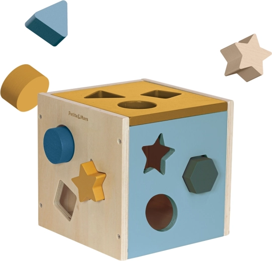 Petite&Mars drewniana kostka sortująca Gravity Wood of Mars Cosmic Blue