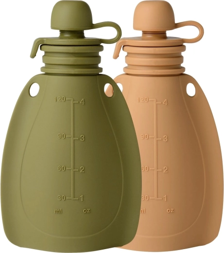 Silikonowa, napełniana saszetka na przekąski Mininor 120 ml (2 szt.) moss green/roe deer