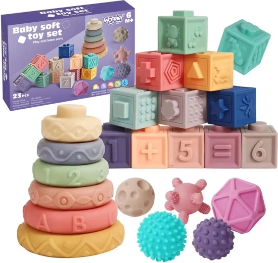 Woopie sensoryczne klocki 23 szt. z krążkami i piłeczkami
