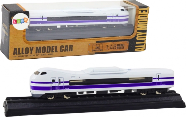 Metalowy kolekcjonerski model pociągu 1:48 biało‑fioletowy