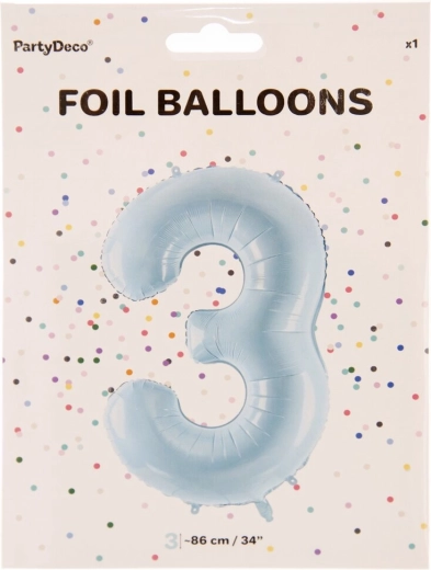 Foliowy balon w kształcie cyfry 3, niebieski, 86 cm
