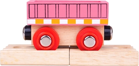 Różowy wagon BIGJIGS RAIL z magnetycznymi sprzęgami i 2 drewnianymi torami