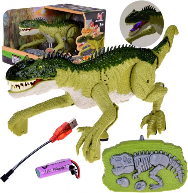Zdaleka sterowany zielony dinozaur z pilotem