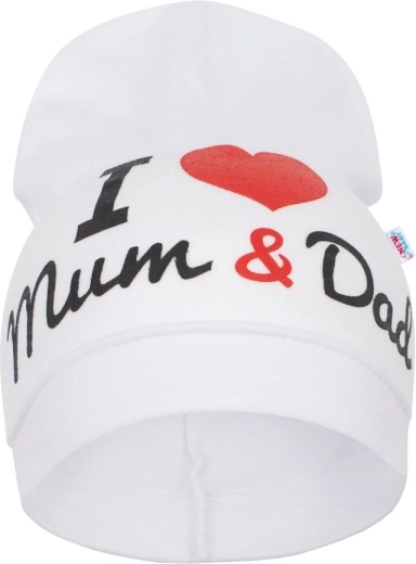 Dziecięca czapka New Baby I Love Mum and Dad biała 3–9 m