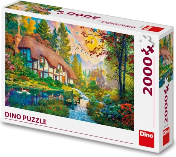 Piękny motyw domku nad rzeką