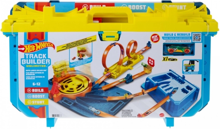 Hot Wheels Track Builder Turbowyrzutnia – przenośny zestaw z obrotową wyrzutnią