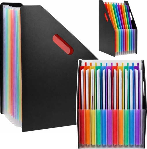 Harmonijkowy organizer na dokumenty A4, 13 przegródek, czarny - 1 szt.