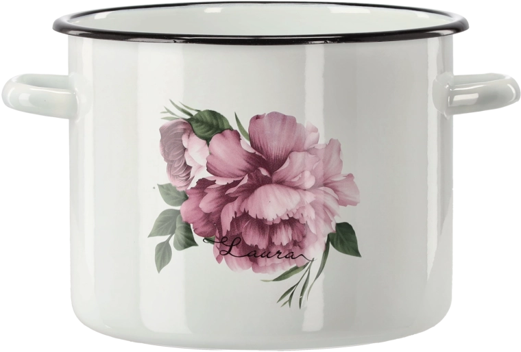 Emaliowany garnek 5,5 l, 22 cm, biały Piwonia Laura