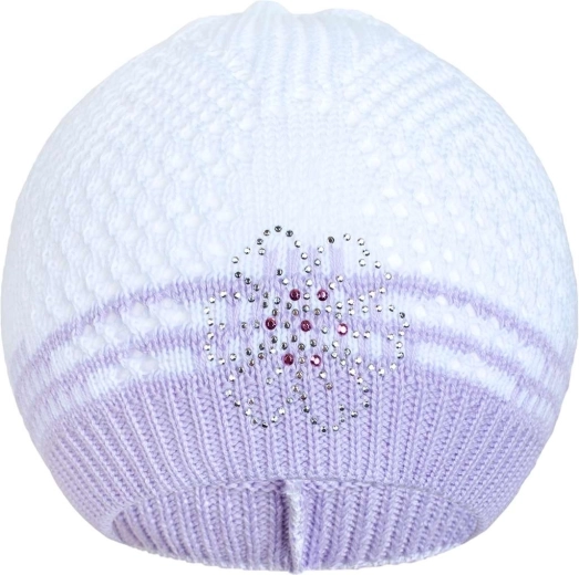 Dzianinowa czapeczka New Baby kwiatek fioletowa 3–4 lata