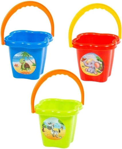 Plastikowe dziecięce wiaderko w kształcie kwiatka z obrazkiem zwierzątka - 1 sztuka