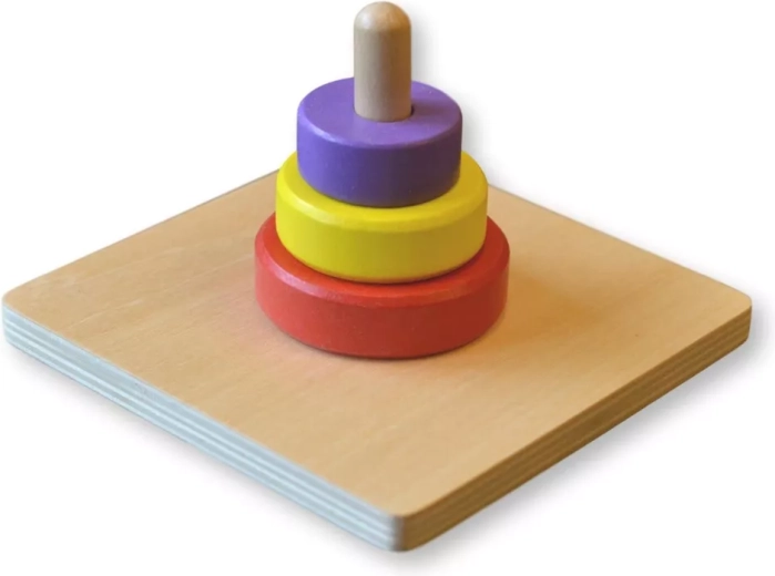 Moyo Montessori trzy kolorowe krążki na kołku - 1 sztuka