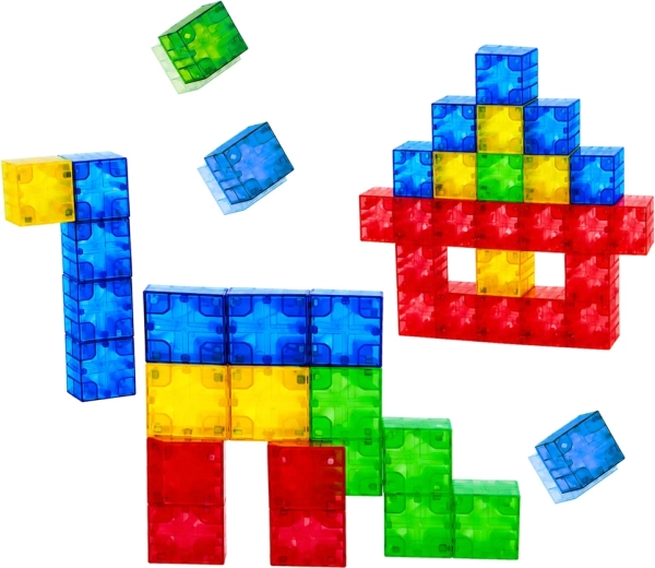 Kolorowe, przezroczyste klocki do konstrukcji 2D i 3D