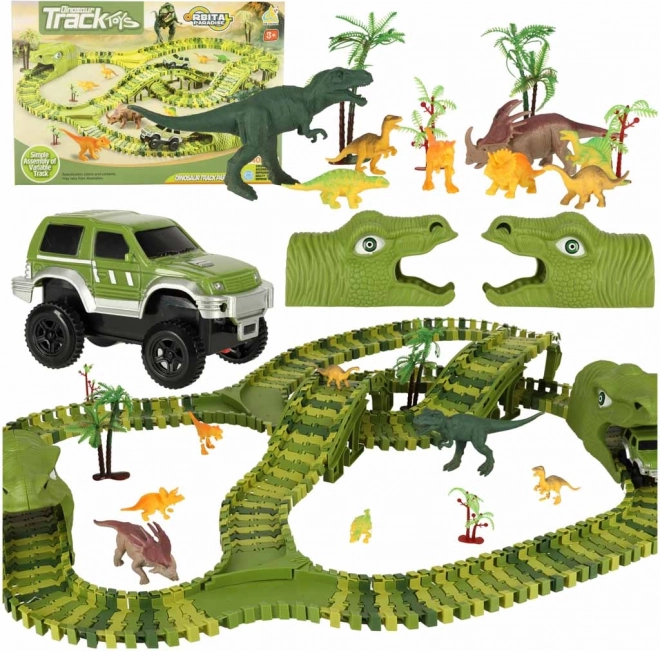Tor wyścigowy z dinozaurami i autami 240 elementów