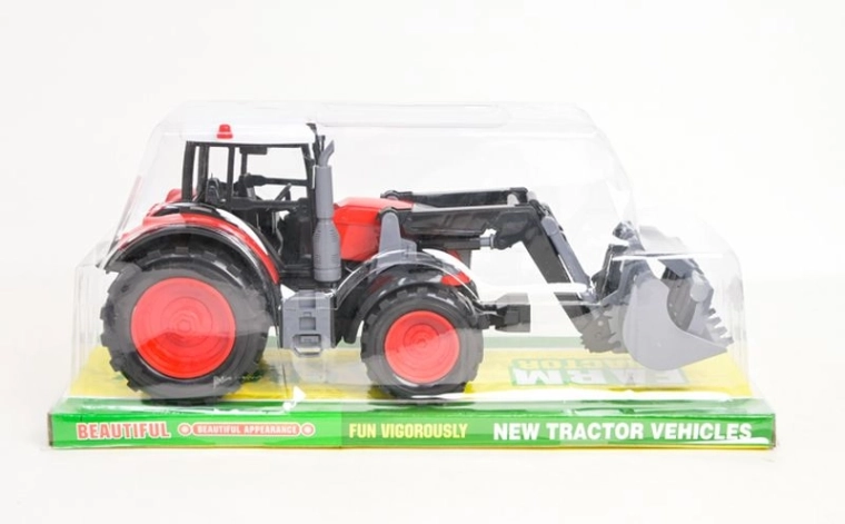 Czerwony traktor z przednią łyżką