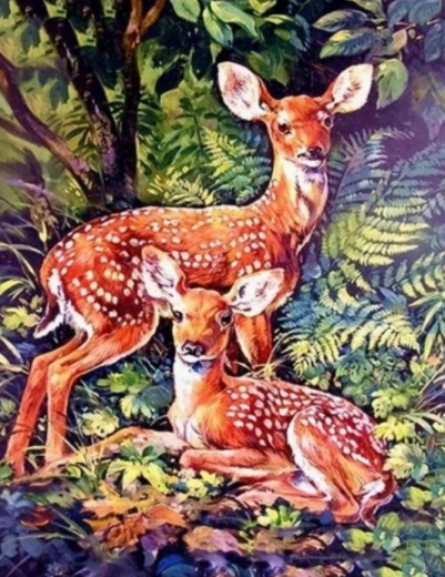 Diamentowe malowanie sarenki w lesie 30 × 40 cm
