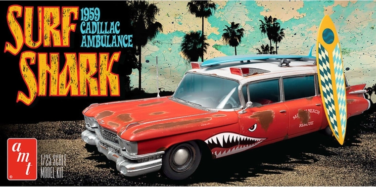 Plastikowy model auta 1:25 Surf Shark 1959 Cadillac ambulance