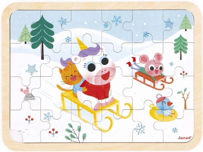Janod drewniane puzzle z wyszukiwaniem różnic – sanki, 24 elementy