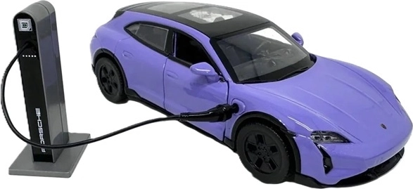 Elektryczny model Porsche Taycan Turbo S w fioletowym kolorze