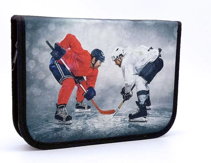 Piórnik CONCORDE hokej na lodzie, jednopoziomowy z dwiema klapkami, szary