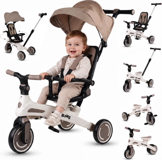 Dziecięcy trójkołowiec Tiny Bike 5 w 1 rosnący wraz z dzieckiem – Brązowy