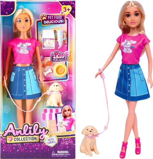 Lalka z pieskiem na smyczy