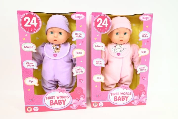 Lalka niemowlę Bayer bobas 38 cm – pierwsze słowa