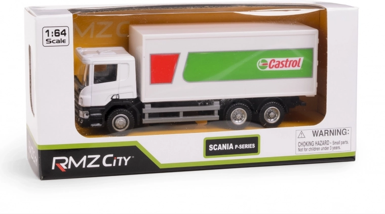 Metalowy model ciężarówki SCANIA CASTROL 1:64 z napędem pull-back