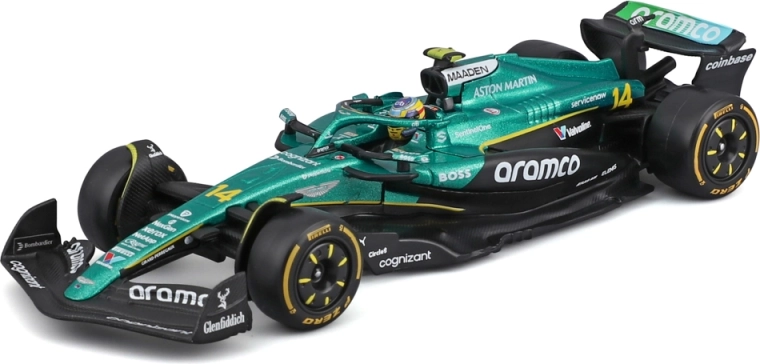 Bburago Aston Martin AMR25 2025 #14 Fernando Alonso 1:43 w dekoracyjnym boxie