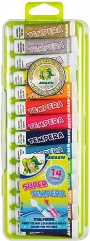 Tempera Jolly - 12 kolorów + srebrny i złoty