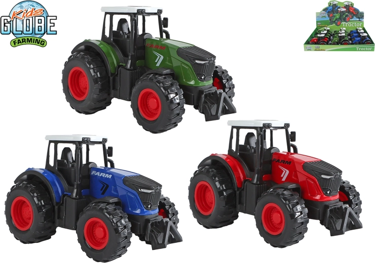 Metalowy traktor Kids Globe Farming z napędem wstecznym 12 cm - 1 sztuka